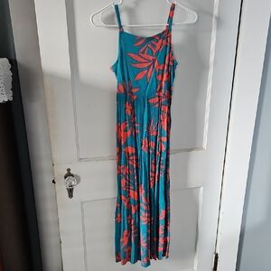 Teal and Coral Floral Maxi Dress